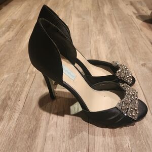 Betsy Johnson Black Heels with Rhinestone Accents